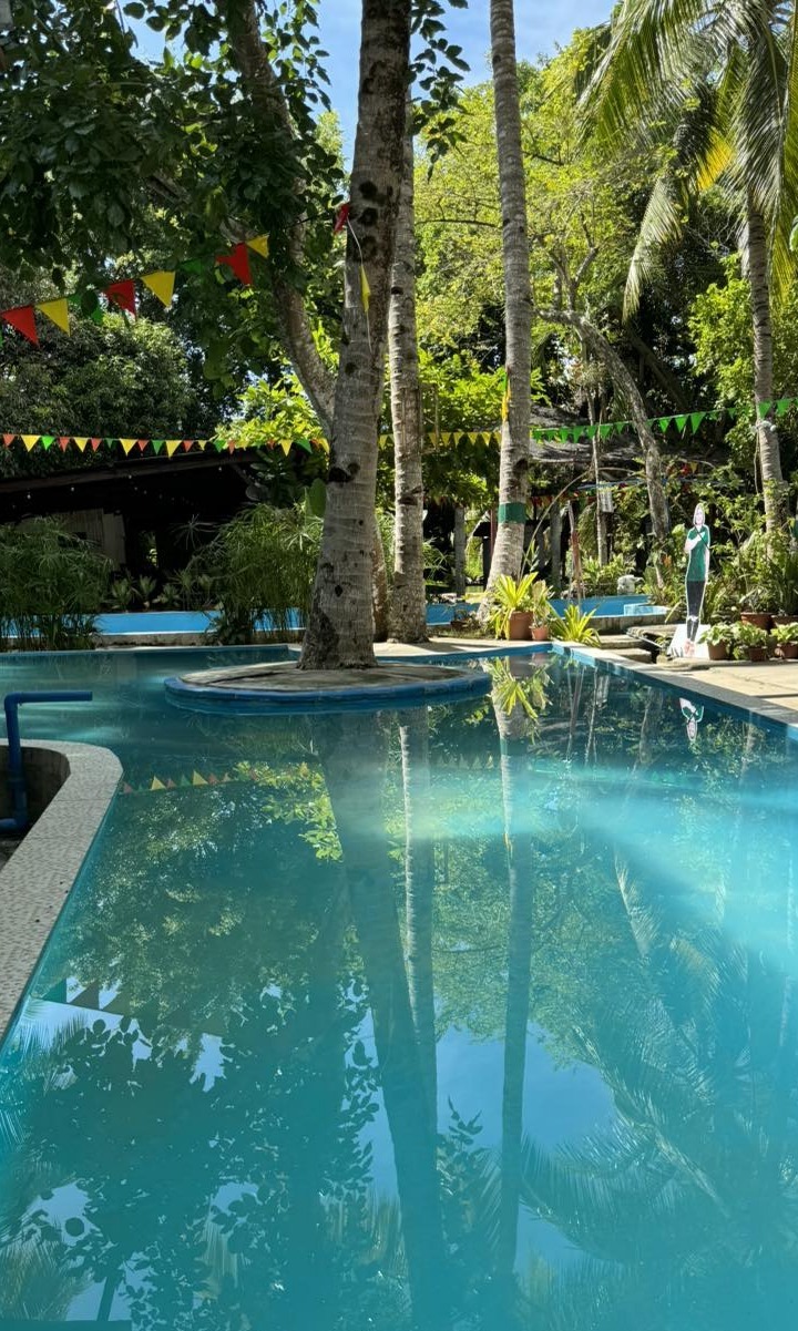 The pool area dressed up for a celebration